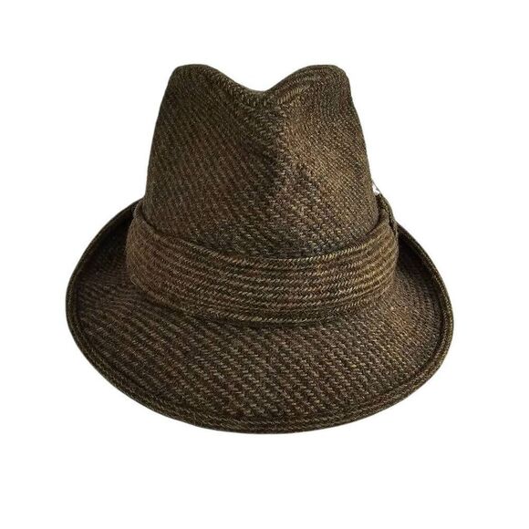 Vintage Brown Tweed Fedora Hat Feather Accent Size 7 1/8 Men’s Lined - Picture 5 of 11